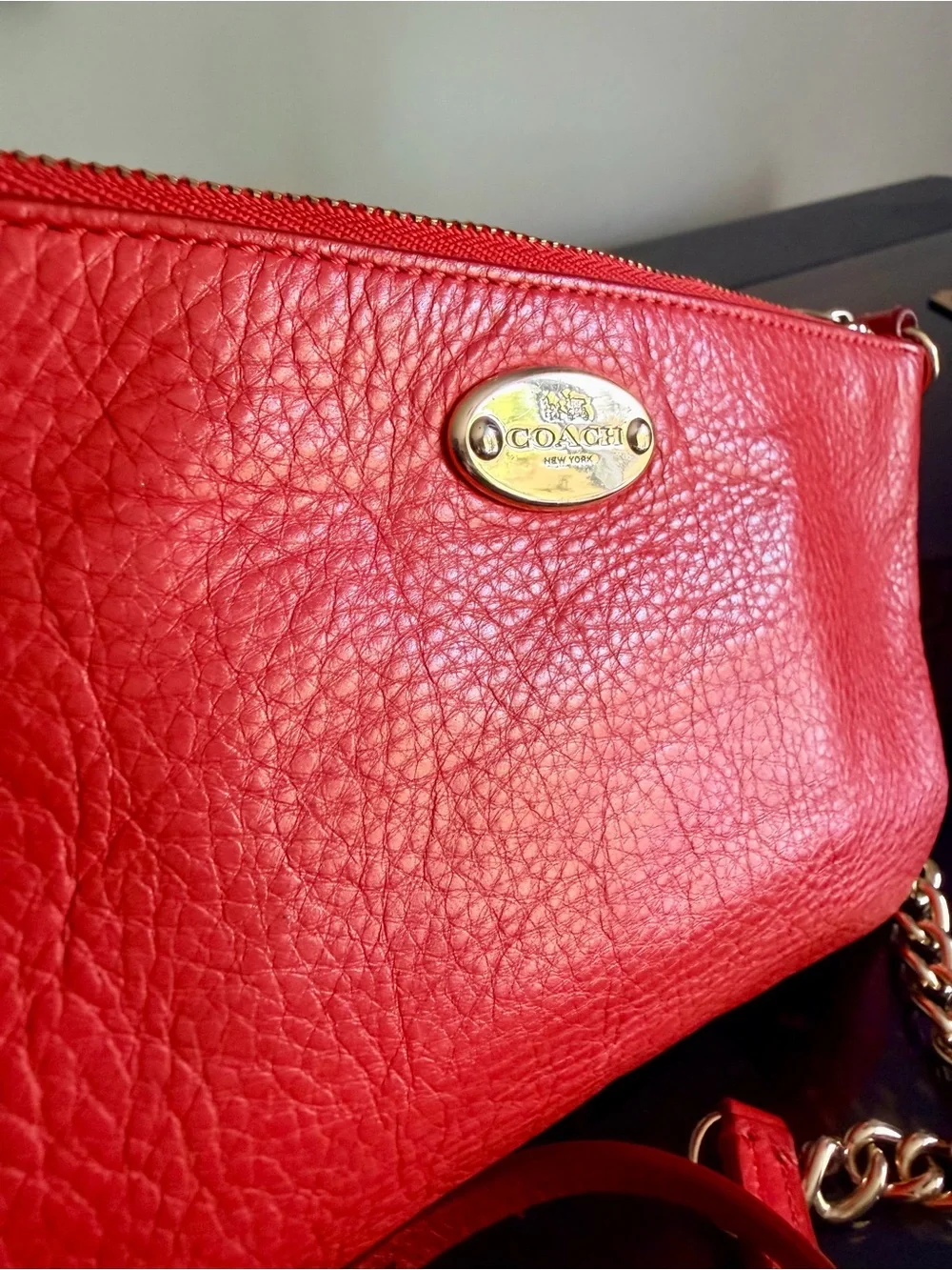 Coach Red Pebbled Leather Quinn Crossbody Shoulder Bag